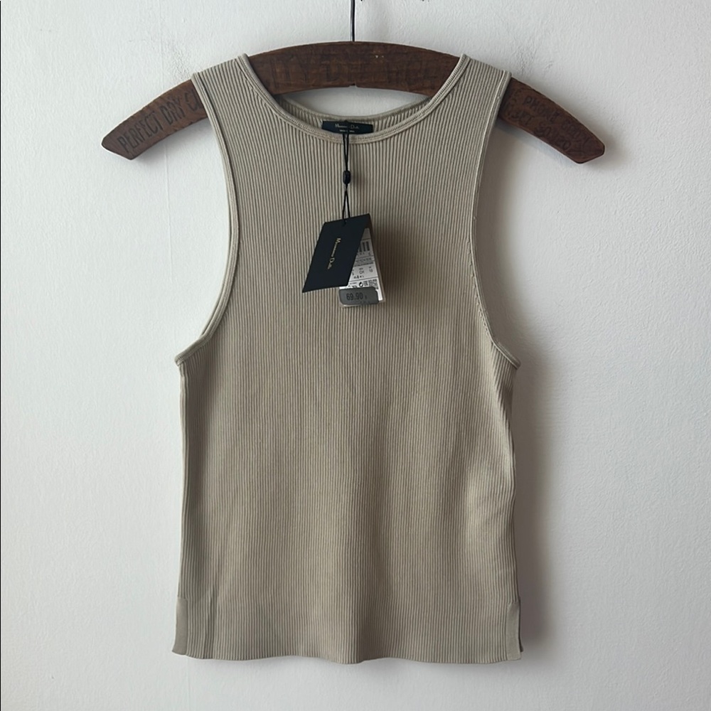 Massimo Dutti NWT Beige Cotton and Silk Blend Ribbed Tank Top.  Size Small.